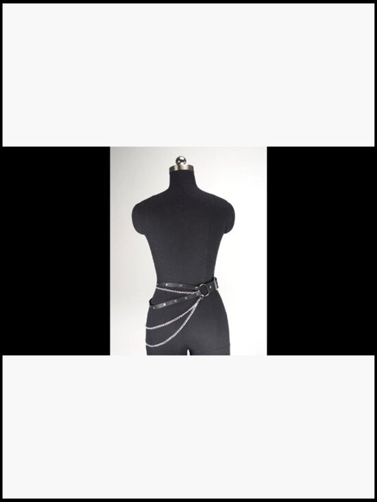 Adjustable Waist Belt with Chain Layer Faux Leather Double Strap Minimalist main image 5